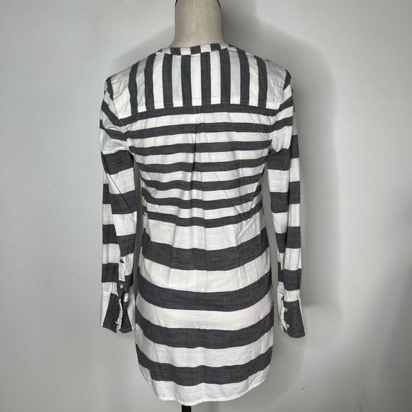 Merona Striped Tunic Top 100% Cotton Dark Gray & White Medium - Picture 8 of 11